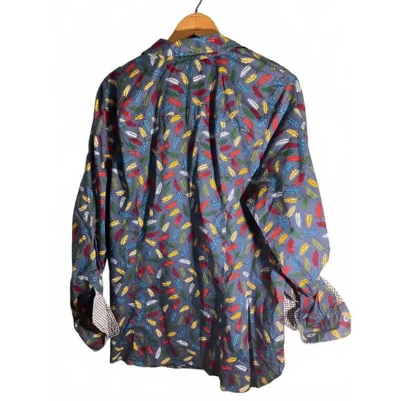 Talbots Woman Colorful Novelty Print Feather Button-Up Shirt 2X - Picture 8 of 8